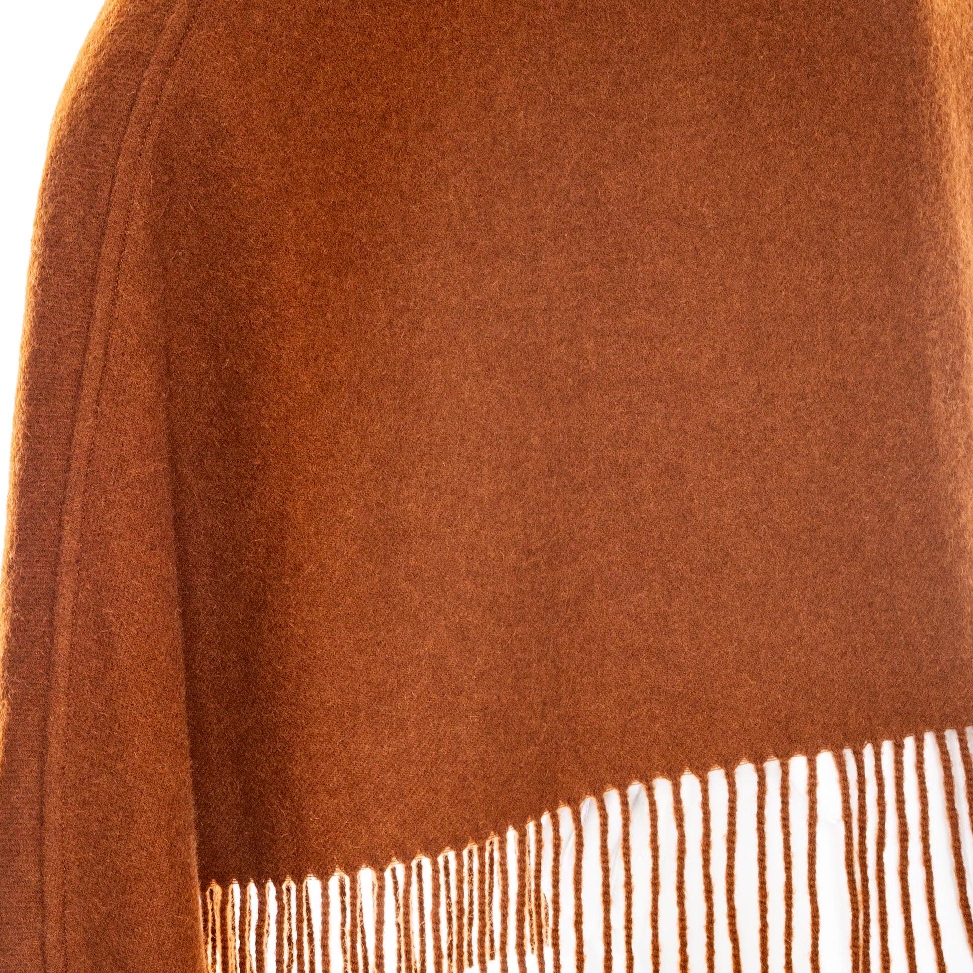 Women's or Men's Hermès Brown Cashmere Fringed Cowl-Neck Poncho For Sale
