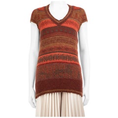Hermès Brown Cashmere Logo Pattern Knit Vest Size S