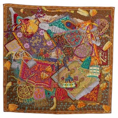 Hermes brown CAVALIERS DU CAUCASE 90 Scarf silk Tabac Orange Multicolor