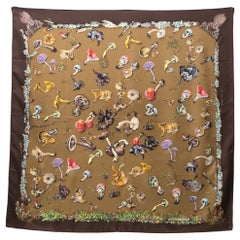 Hermes Brown Champignons by F.de la Perriere and A.Gavarni Silk Scarf