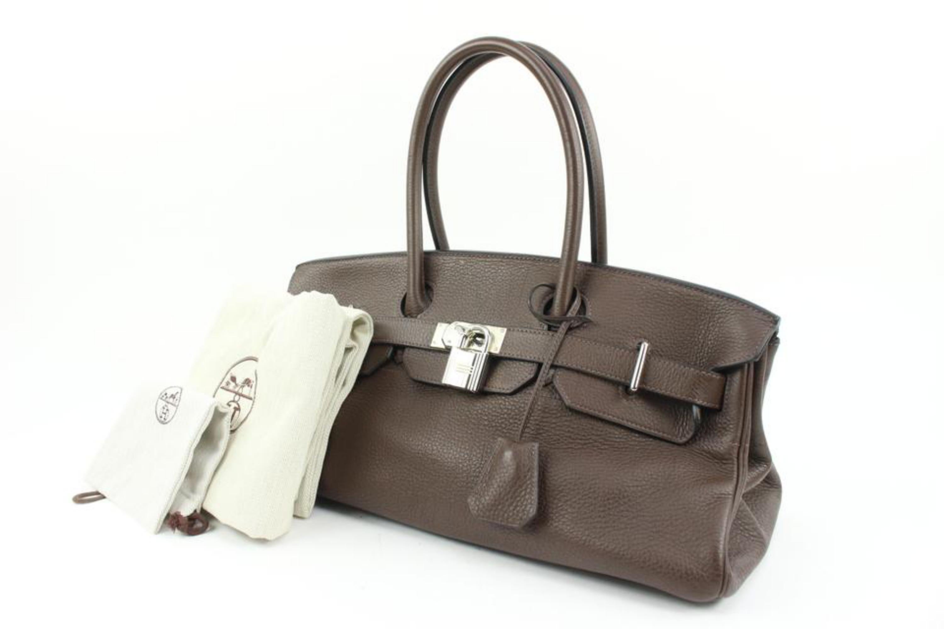 Hermès Brown Chocolat Clemence Leather JPG Birkin Bag s210h50
Date Code/Serial Number: K in a Square
Made In: France
Measurements: Length:  16.5