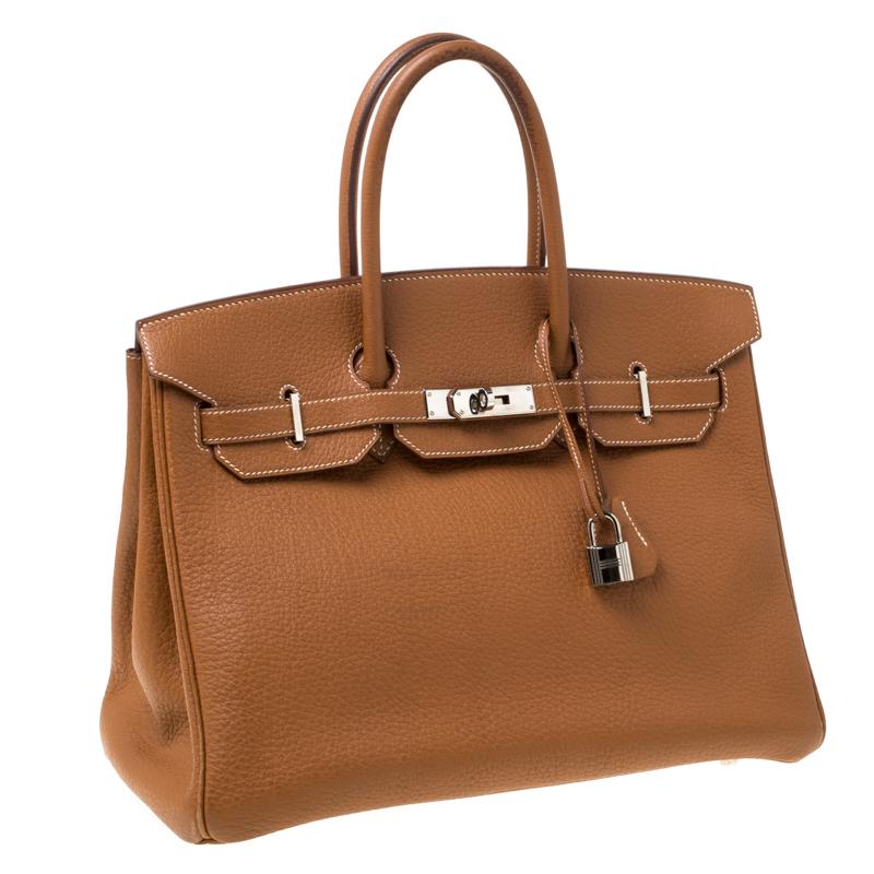 Women's Hermes Brown Clemence Leather Palladium Hardware Birkin 35 Bag