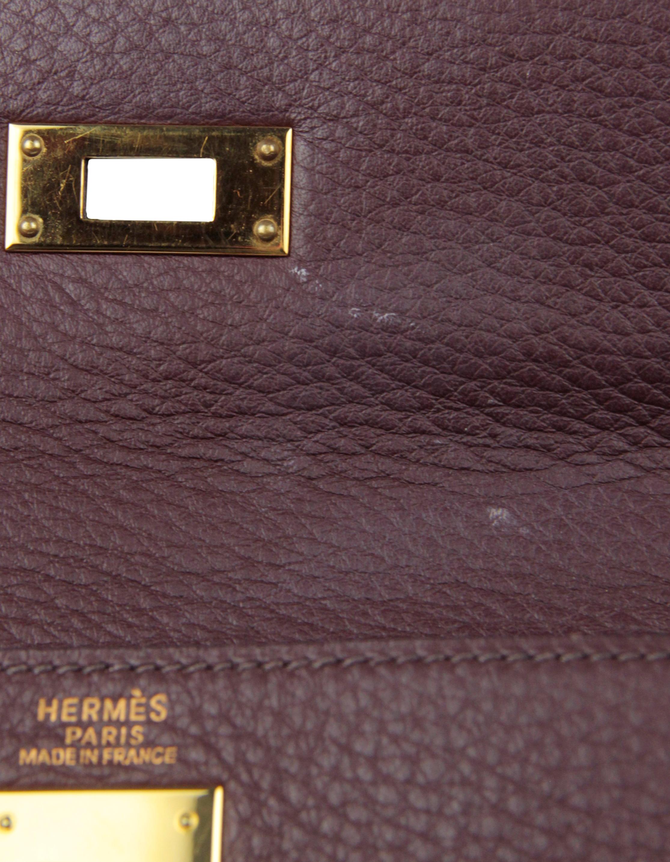 Hermès Braune Clemence Retourne 32cm Kelly Tasche aus Leder GHW im Angebot 3