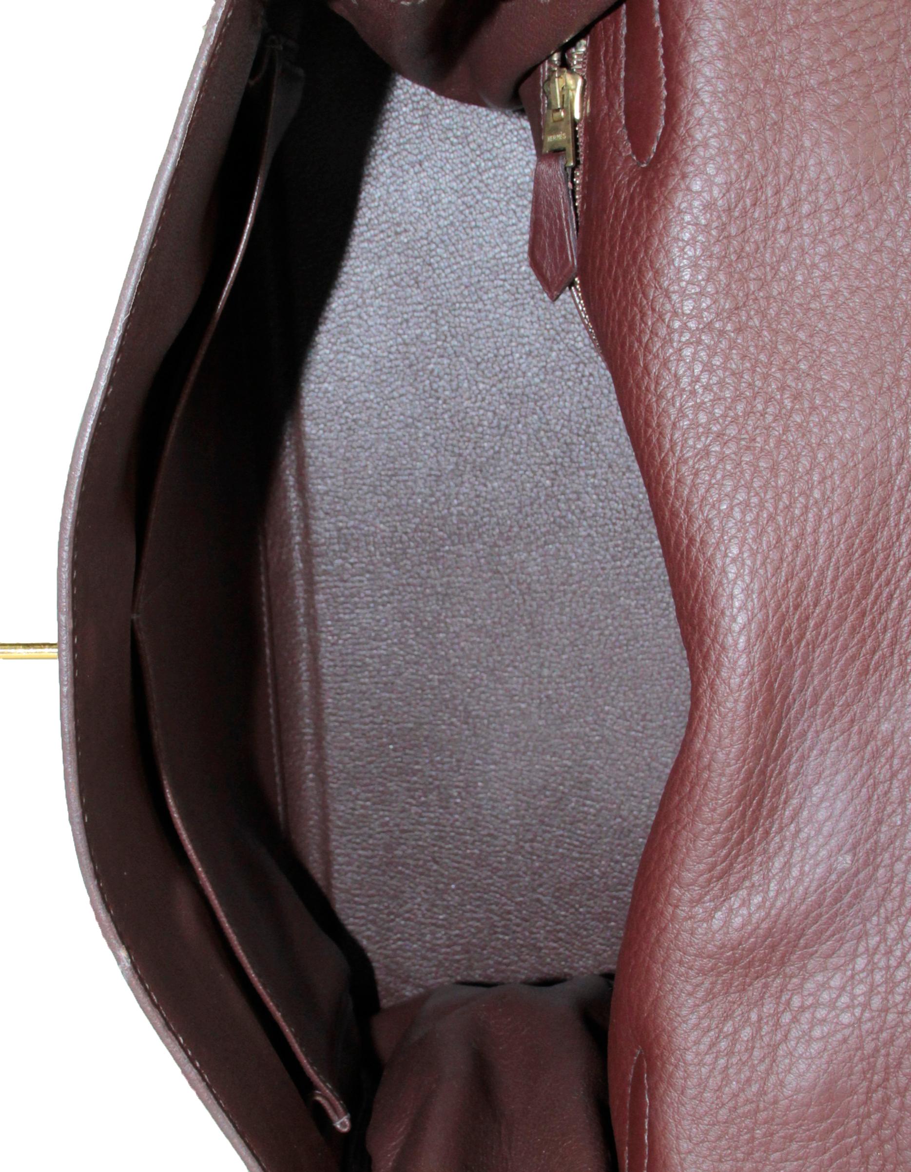 Hermes Brown Clemence Leather Retourne 32cm Kelly Bag GHW For Sale 4