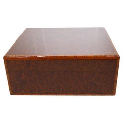 HERMES Brown Cognac Burl Wood Gold Tone Accent Humidor Cigar Storage Box