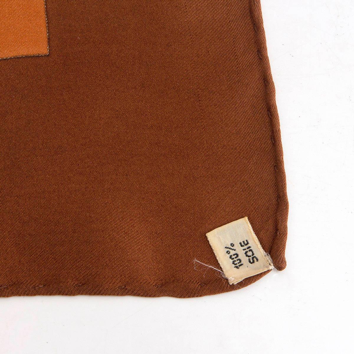 Women's or Men's HERMES brown & cognac silk EPERON D'OR 90 TWILL Scarf For Sale