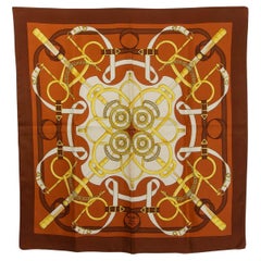 HERMES brown & cognac silk EPERON D'OR 90 TWILL Scarf