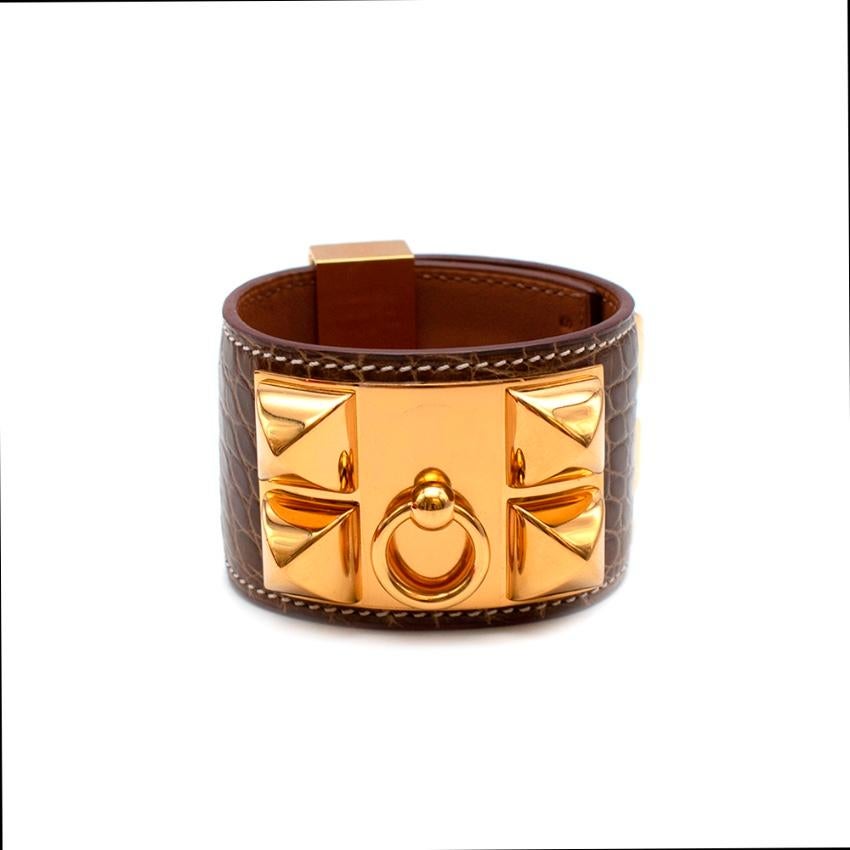 Women's or Men's Hermes Brown Collier de Chien Alligator Mississippiensis Bracelet - Size S