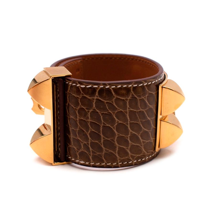 Hermes Brown Collier de Chien Alligator Mississippiensis Bracelet - Size S 1