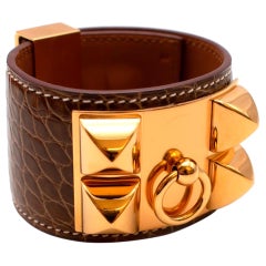 Hermes Brown Collier de Chien Alligator Mississippiensis Bracelet - Size S