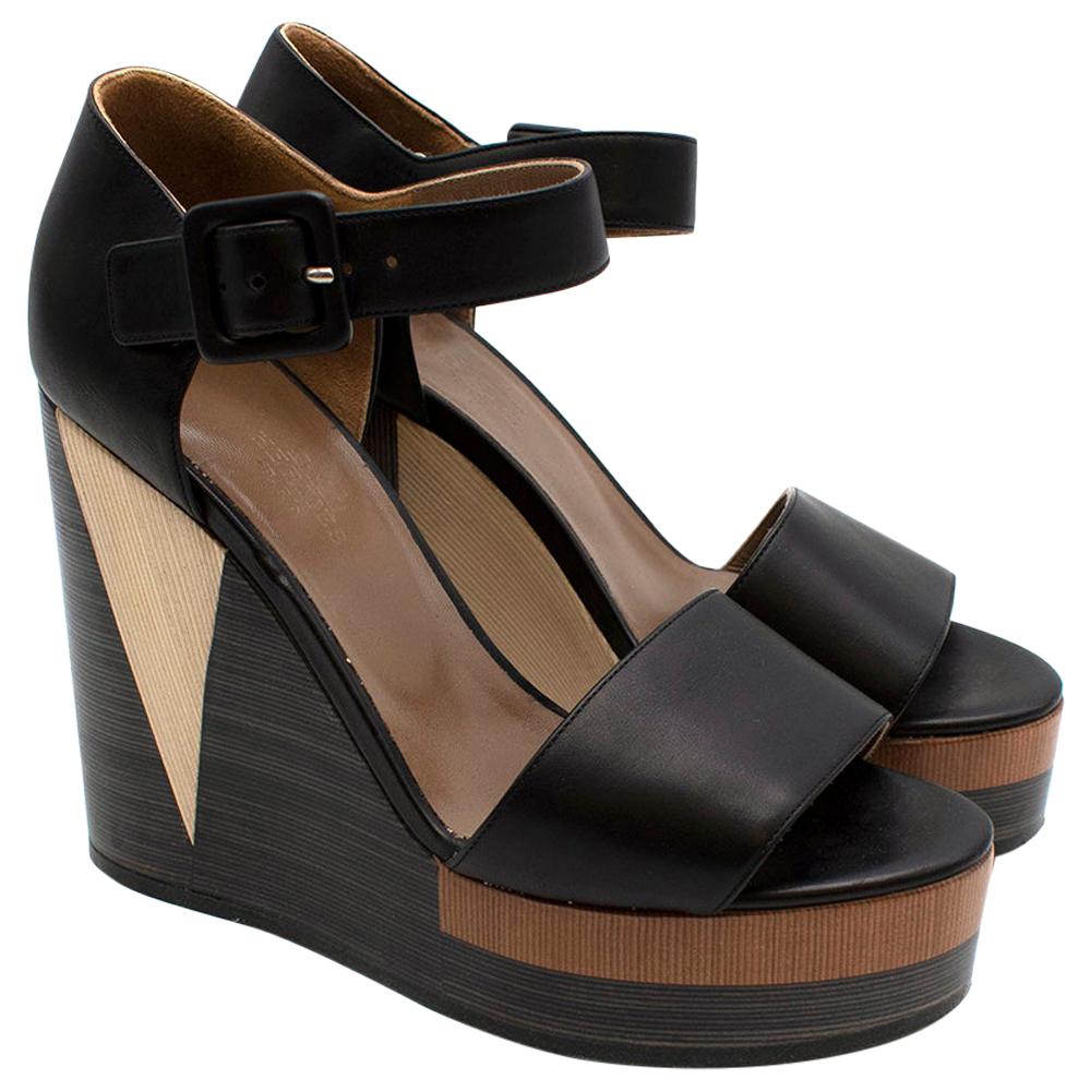 Hermes Brown Colour block Leather Wedges 36