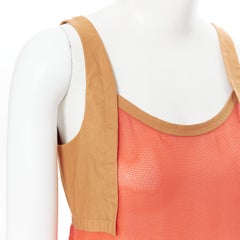 HERMES brown cotton harness orange gauze rounded hem summer top FR34 XS
