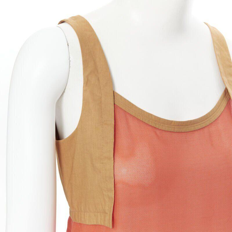 Orange HERMES brown cotton harness orange gauze rounded hem summer top FR34 XS