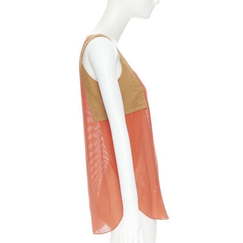 HERMES brown cotton harness orange gauze rounded hem summer top FR34 XS In Excellent Condition In Hong Kong, NT