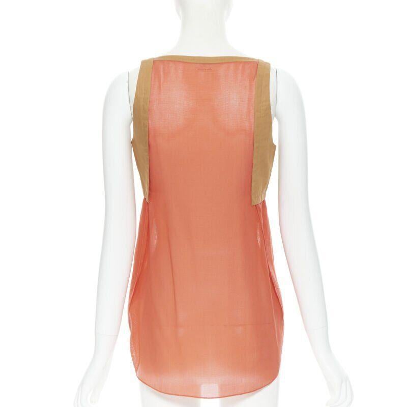 Women's HERMES brown cotton harness orange gauze rounded hem summer top FR34 XS