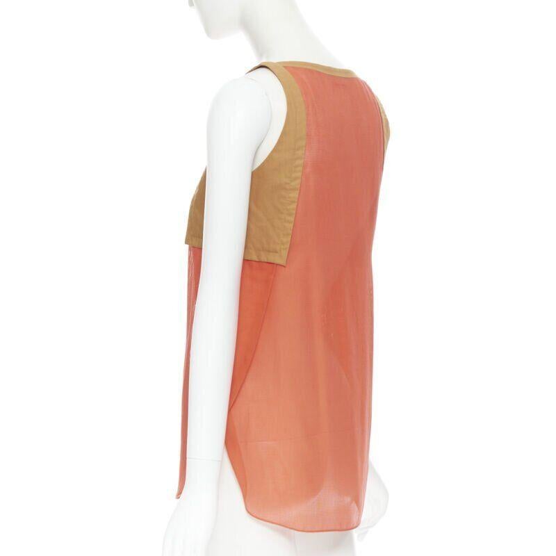 HERMES brown cotton harness orange gauze rounded hem summer top FR34 XS 1