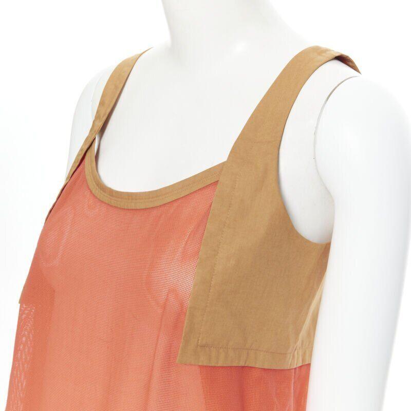 HERMES brown cotton harness orange gauze rounded hem summer top FR34 XS 2