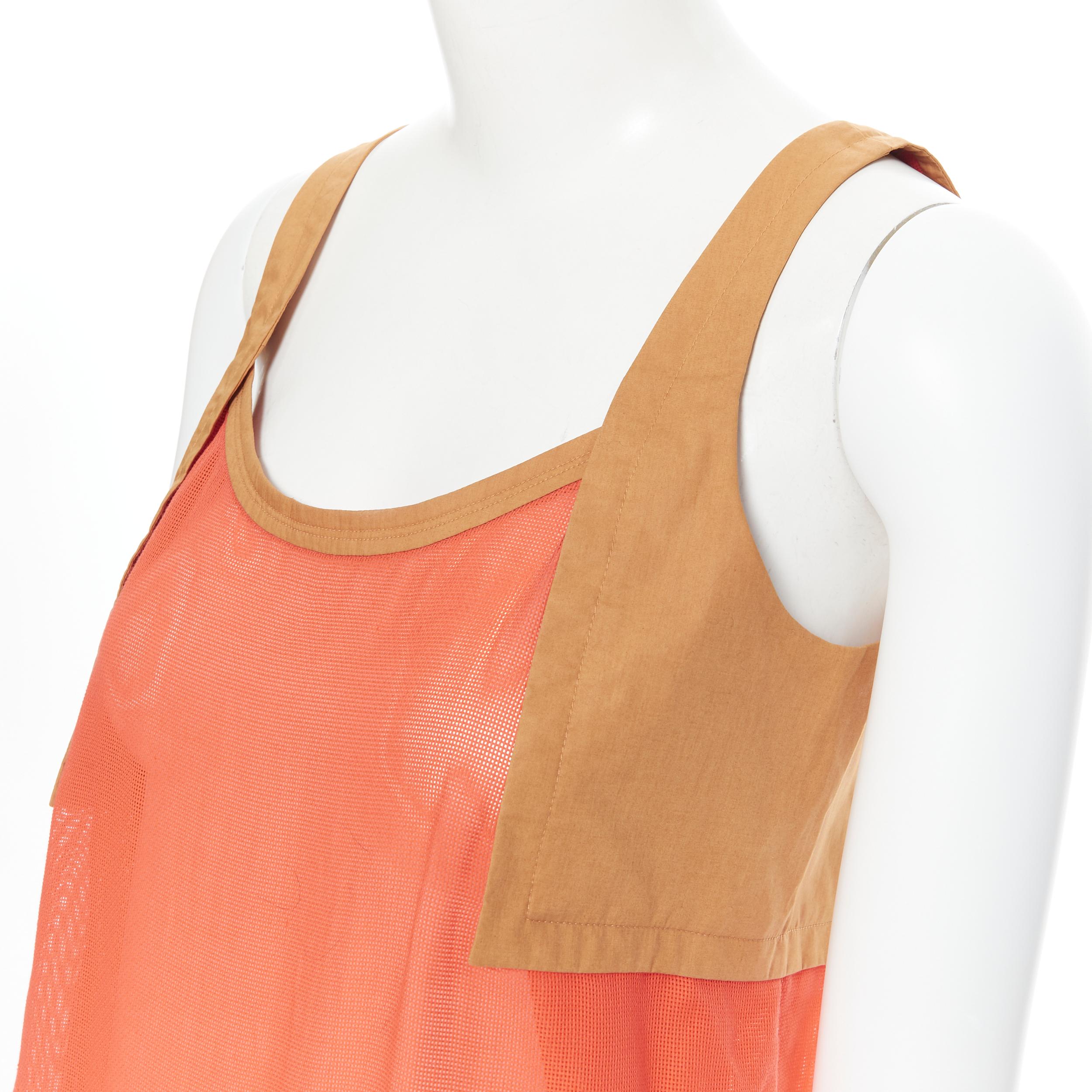 HERMES brown cotton harness orange gauze rounded hem summer top FR34 XS In Excellent Condition In Hong Kong, NT