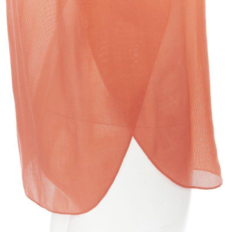 HERMES brown cotton harness orange gauze rounded hem summer top FR34 XS 3