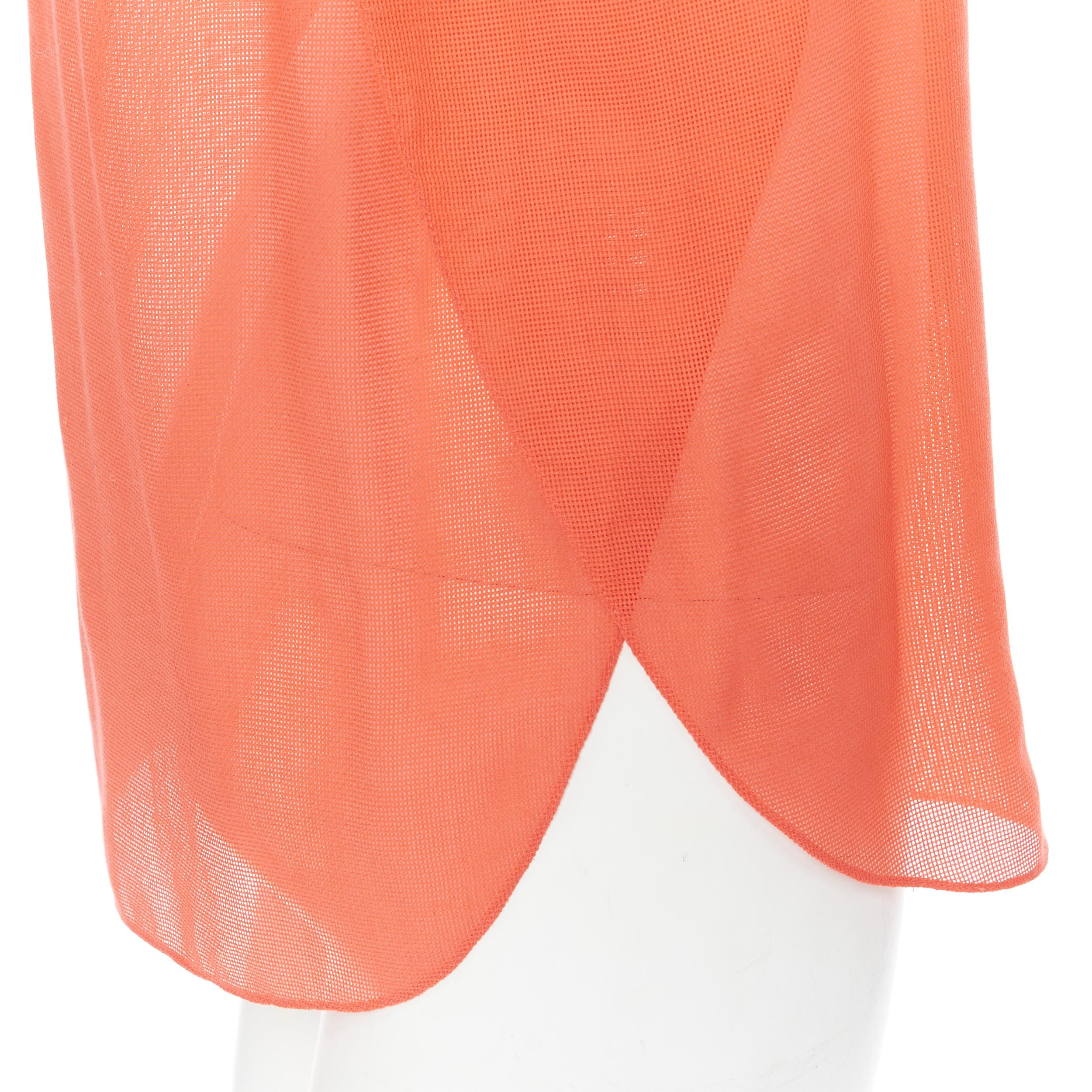 Women's HERMES brown cotton harness orange gauze rounded hem summer top FR34 XS