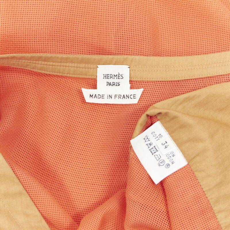 HERMES brown cotton harness orange gauze rounded hem summer top FR34 XS 4