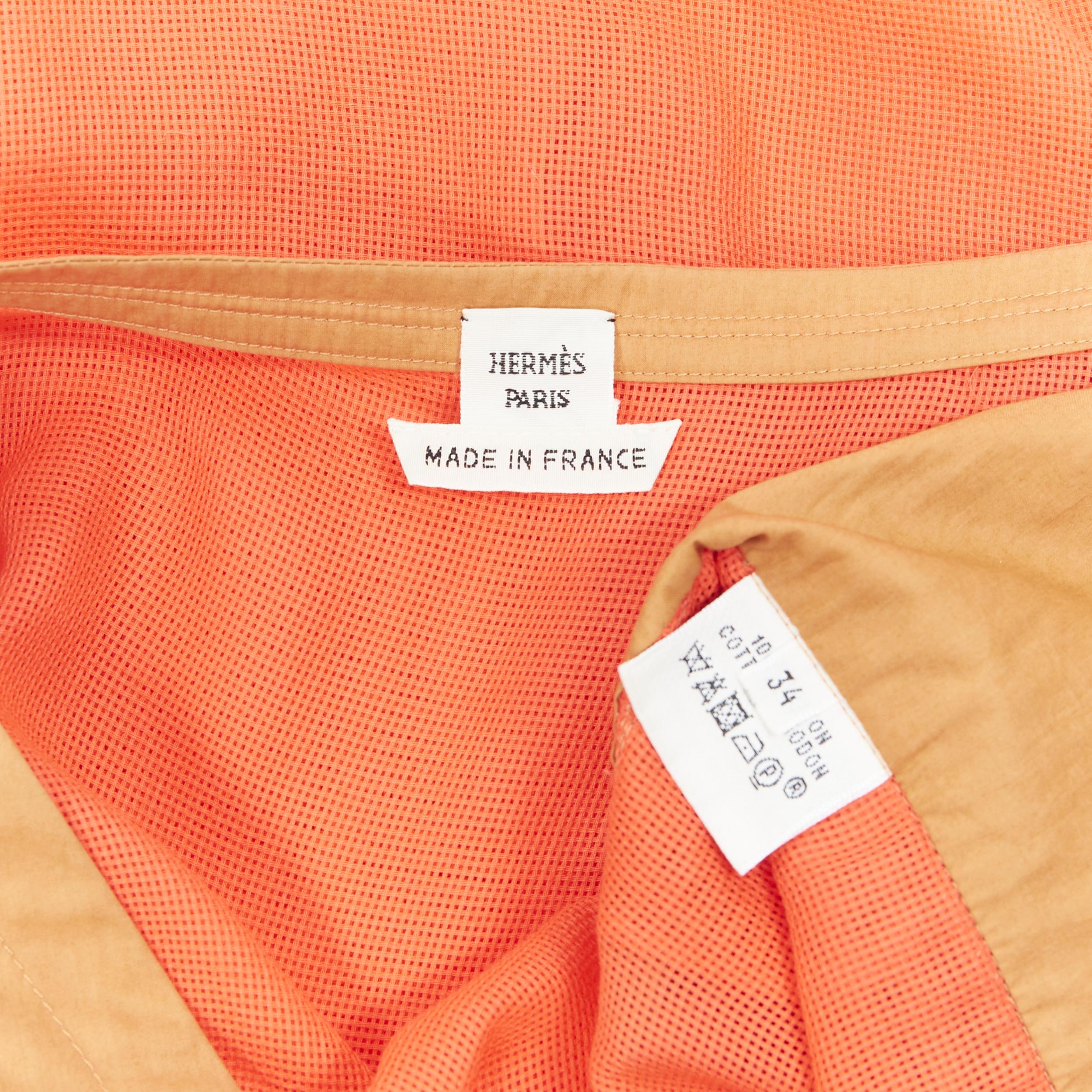 HERMES brown cotton harness orange gauze rounded hem summer top FR34 XS 1