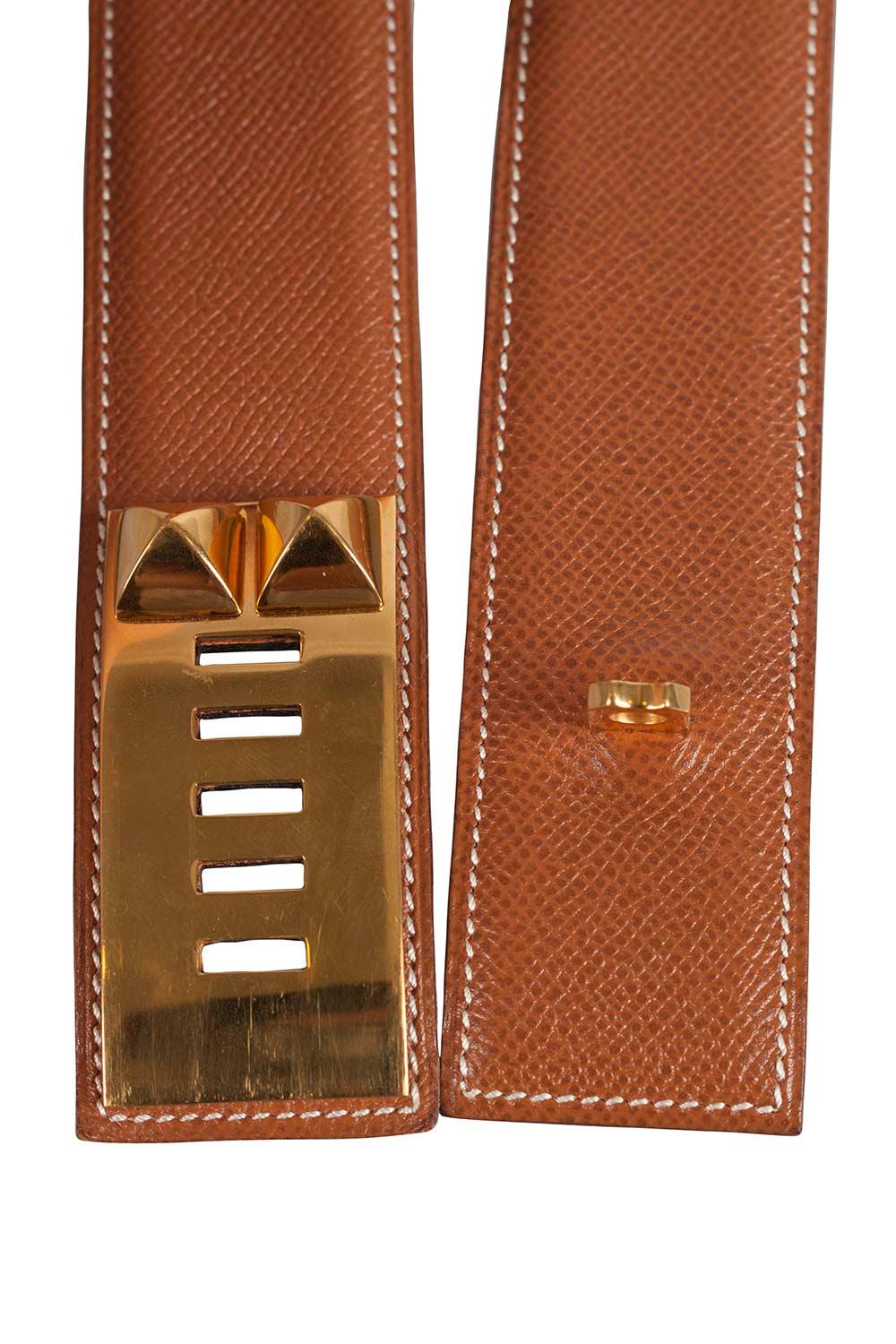 Women's Hermes Brown Courchevel Leather Collier De Chien Belt 60CM