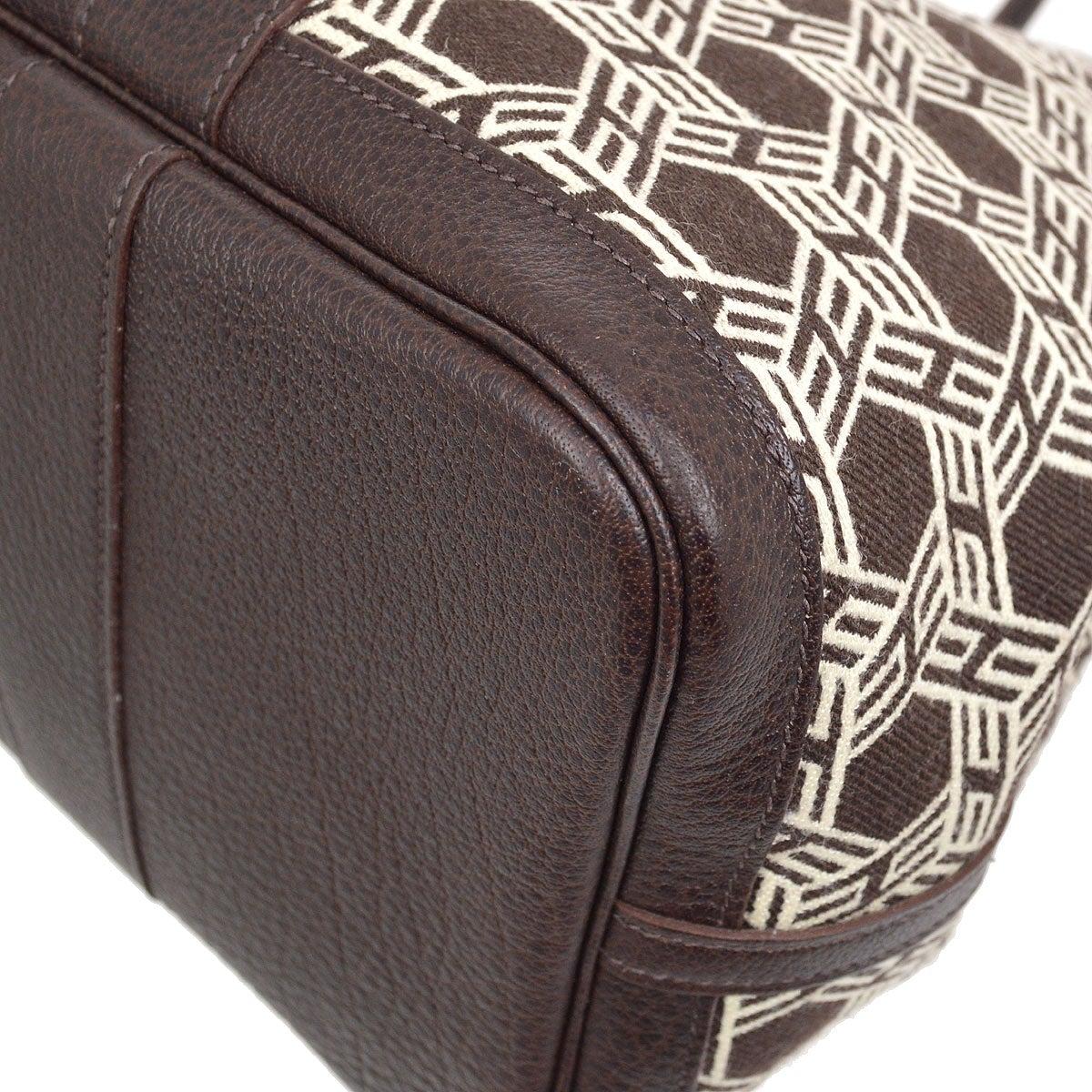 HERMES Borsa Tote marrone crema avorio con motivo Toile in tela e finiture in pelle in vendita 1