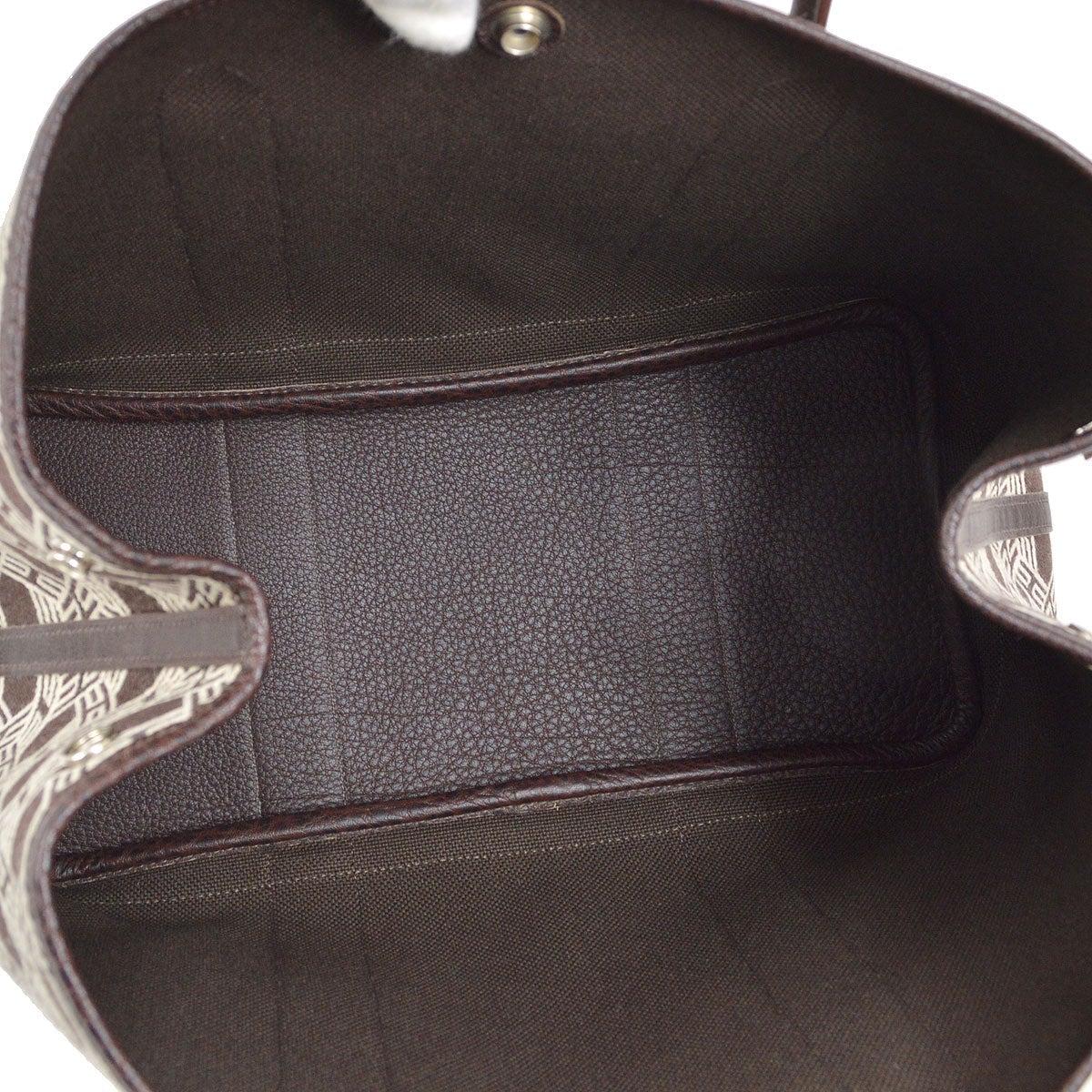 HERMES Borsa Tote marrone crema avorio con motivo Toile in tela e finiture in pelle in vendita 2