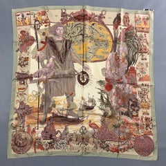 HERMES Brown Cream Taupe Silk Les Ameriques Scarf