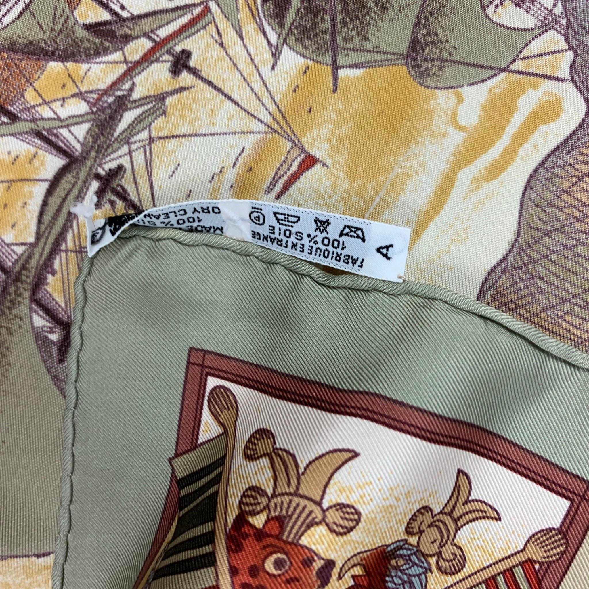 HERMES Brown Cream Taupe Silk Les Ameriques Scarf In Good Condition In San Francisco, CA