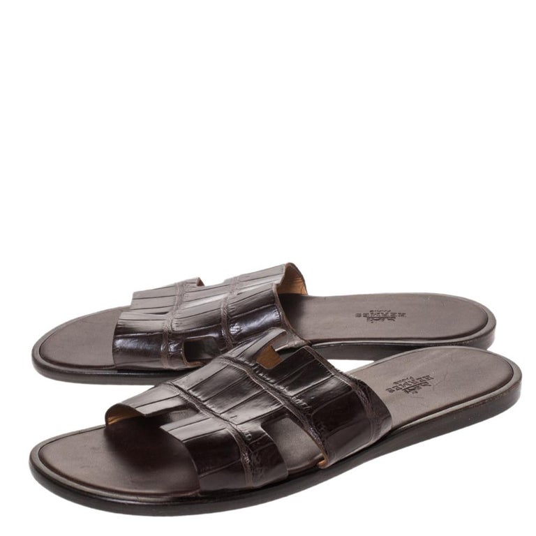 Hermes Brown Croc Leather Izmir Flat Sandals Size 42 at 1stDibs ...