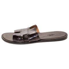 Hermes Brown Croc Leather Izmir Flat Sandals Size 42