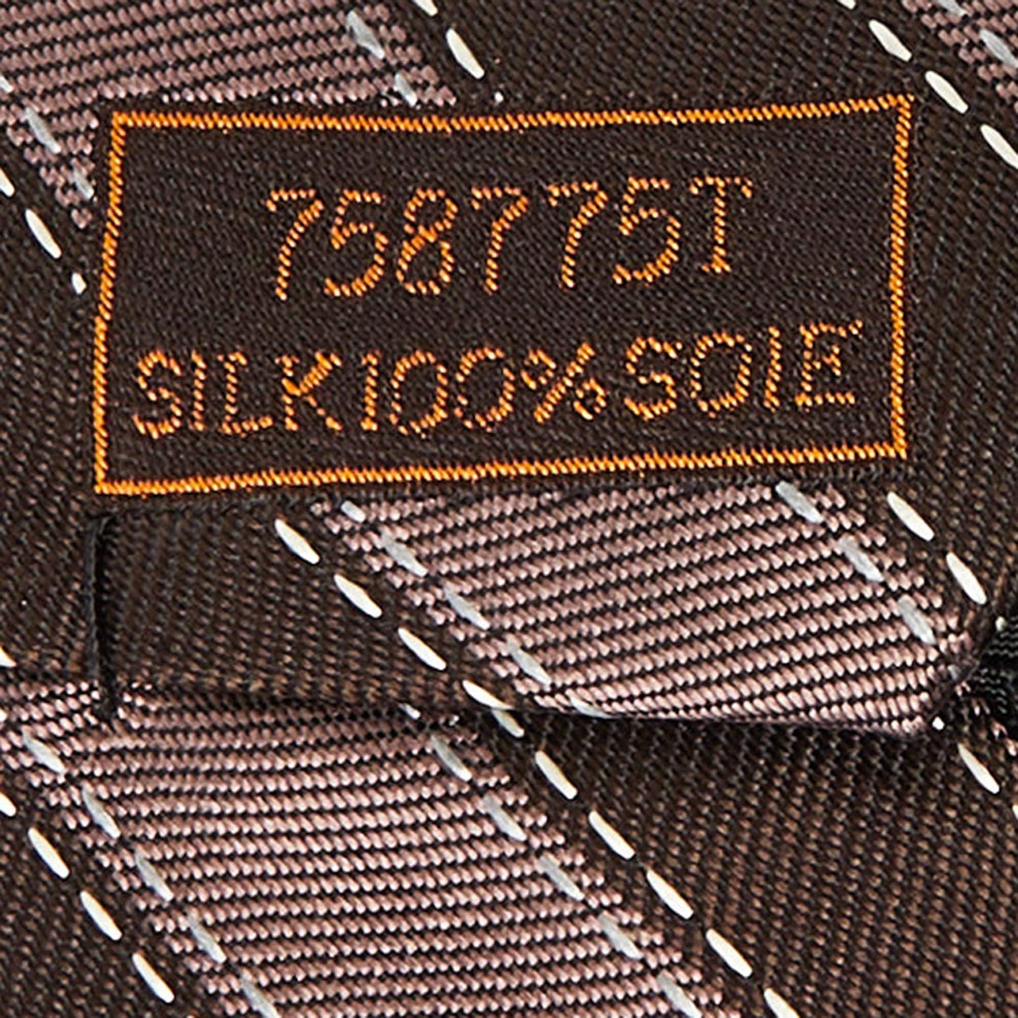 Cravate traditionnelle en soie à rayures diagonales Hermes Brown Pour hommes en vente