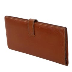 Hermès Brown Epsom Leather Bearn H Logo Gusset Wallet