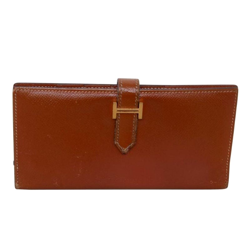 Cartera con fuelle Hermès de piel marrón Epsom con logotipo Bearn H en venta