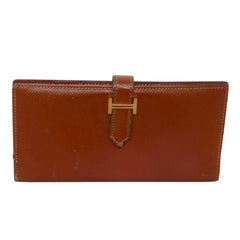 Hermès Brown Epsom Leather Bearn H Logo Gusset Wallet