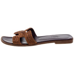 Hermes Chaussures Oran en tissu marron Taille 36.5