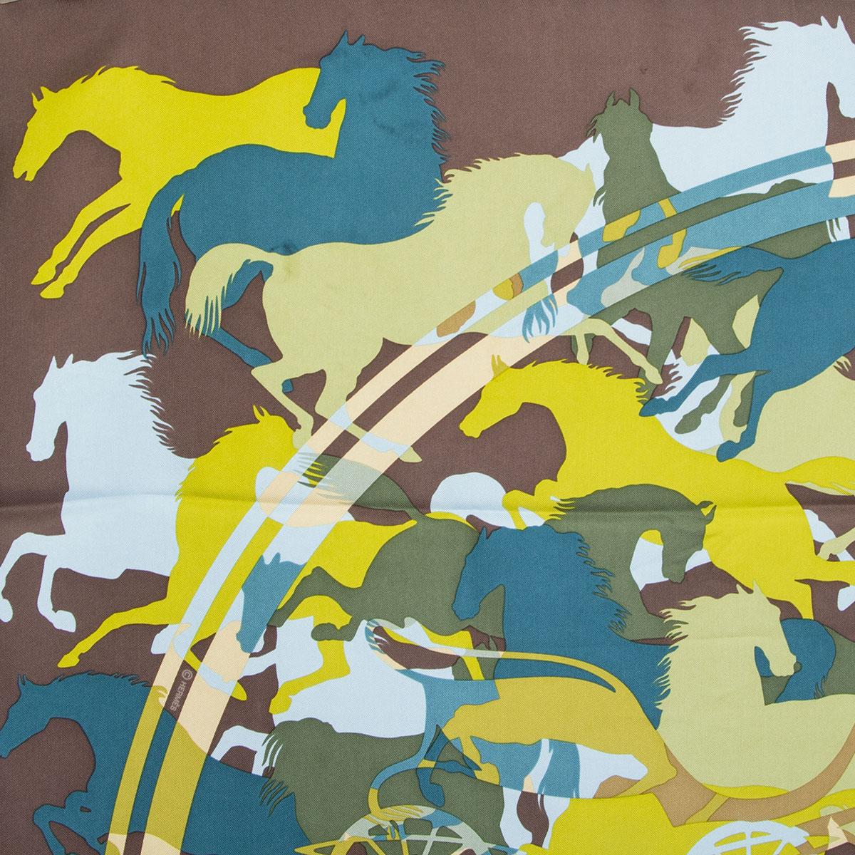 Women's or Men's Hermes brown & green EX LIBRIS EN CAMOUFLAGE 90 silk twill Scarf