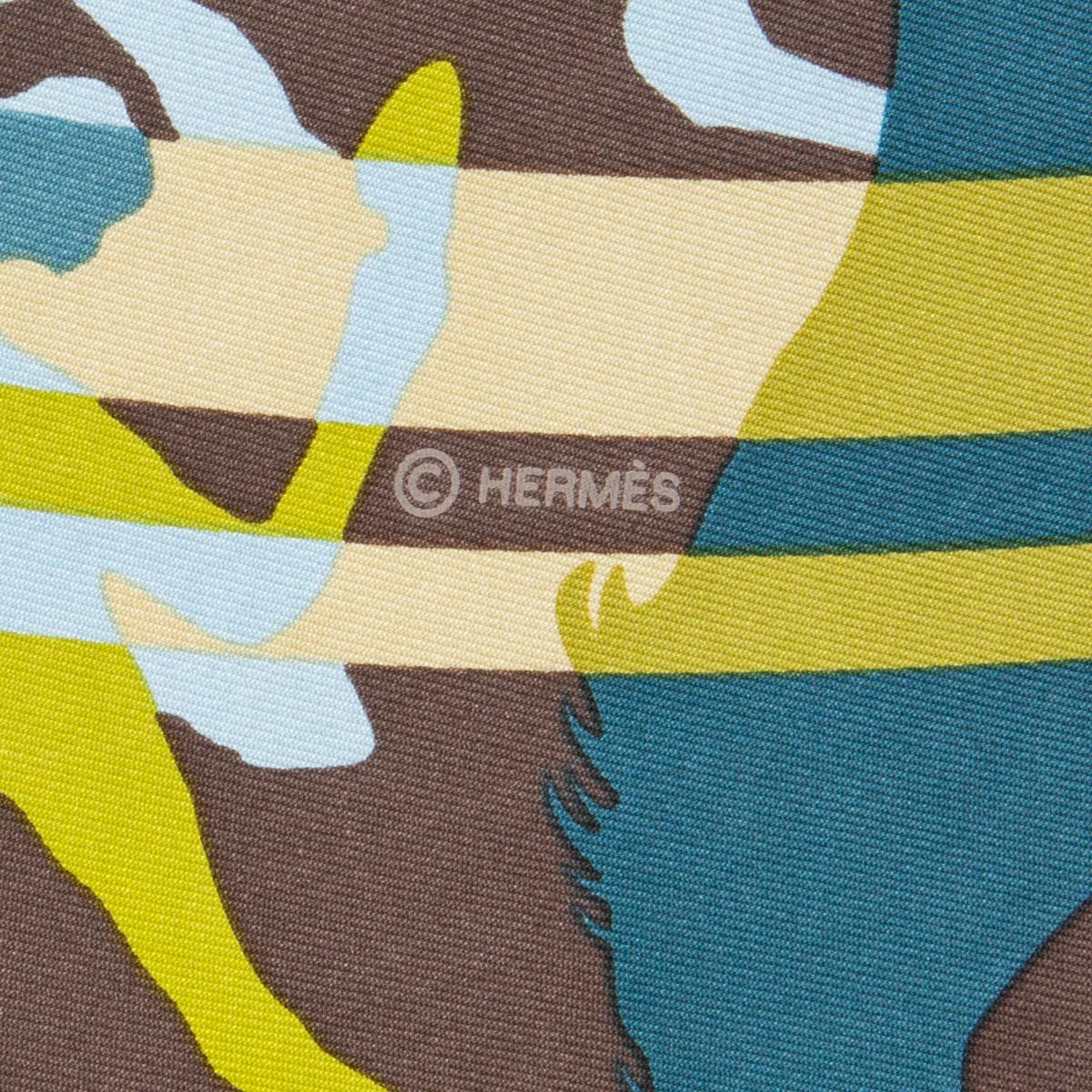 Hermes brown & green EX LIBRIS EN CAMOUFLAGE 90 silk twill Scarf 1