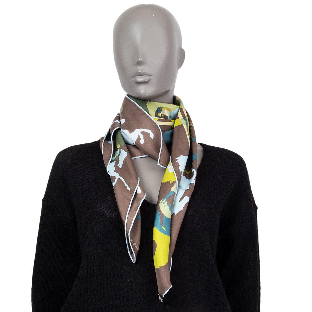 Hermes brown & green EX LIBRIS EN CAMOUFLAGE 90 silk twill Scarf 3