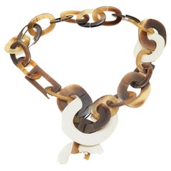 Hermes Halsband aus braunem Horn und weißem Leder