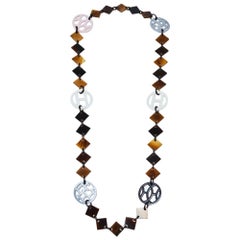 Hermès Brown Horn & Lacquered Wood Lena Station Necklace