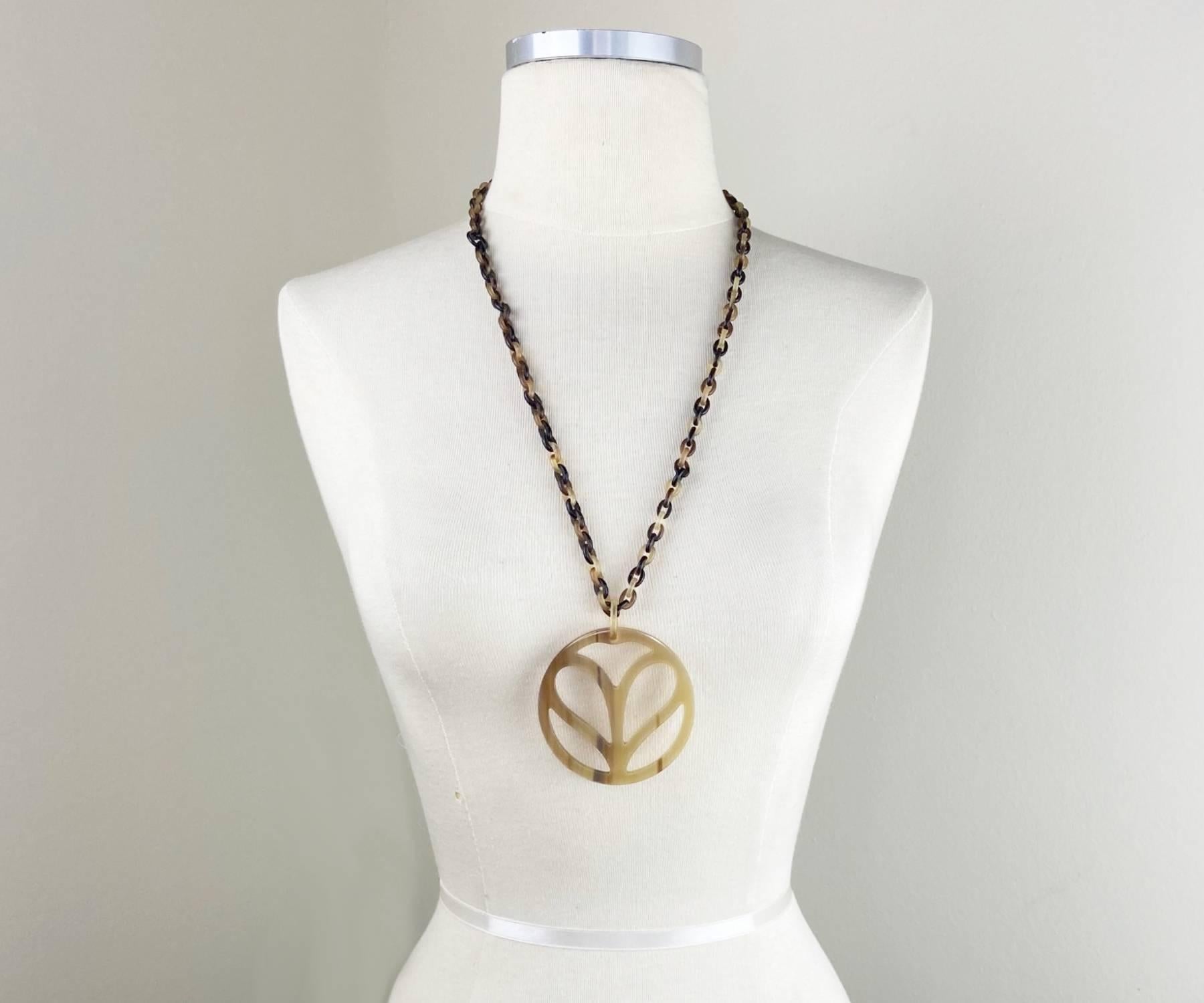 Artisan Hermes Brown Horn Large Pendant Necklace For Sale
