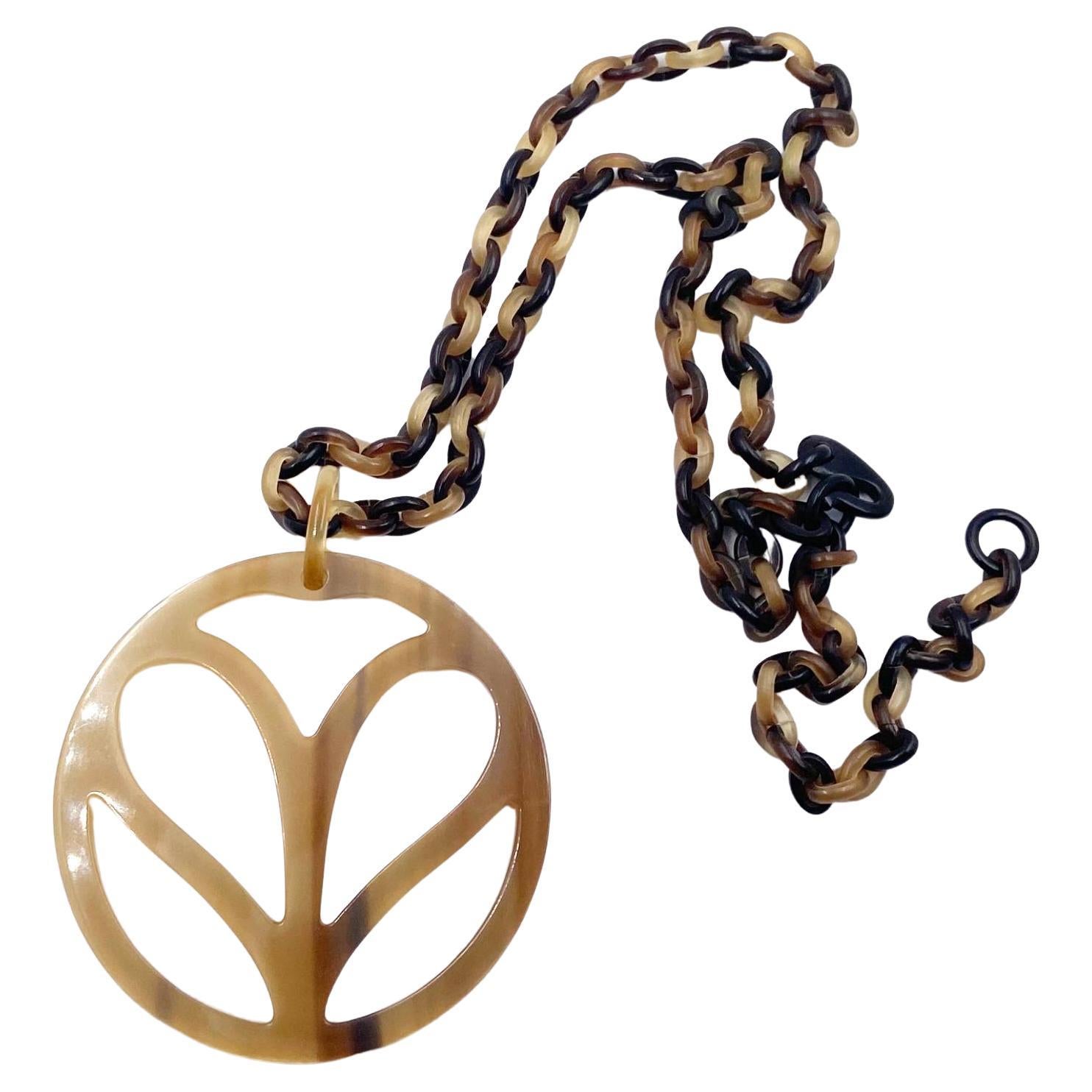 Hermes Brown Horn Large Pendant Necklace For Sale