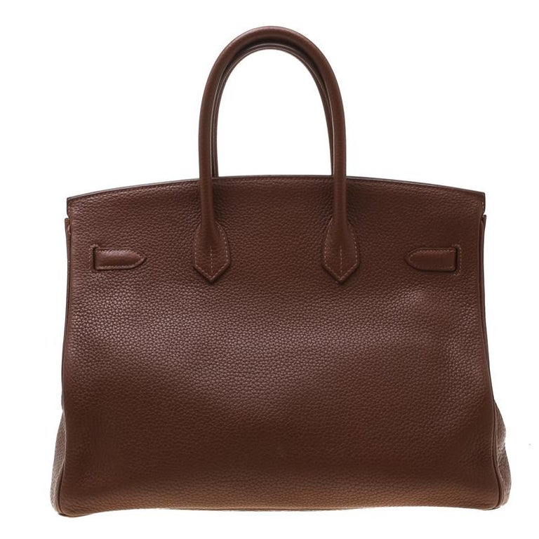 Hermes Brown India Clemence Leather Palladium Hardware Birkin 35 Bag For Sale at 1stdibs