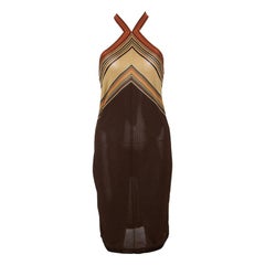 Hermes Brown Knit Striped Bodice Detail Halter Dress M