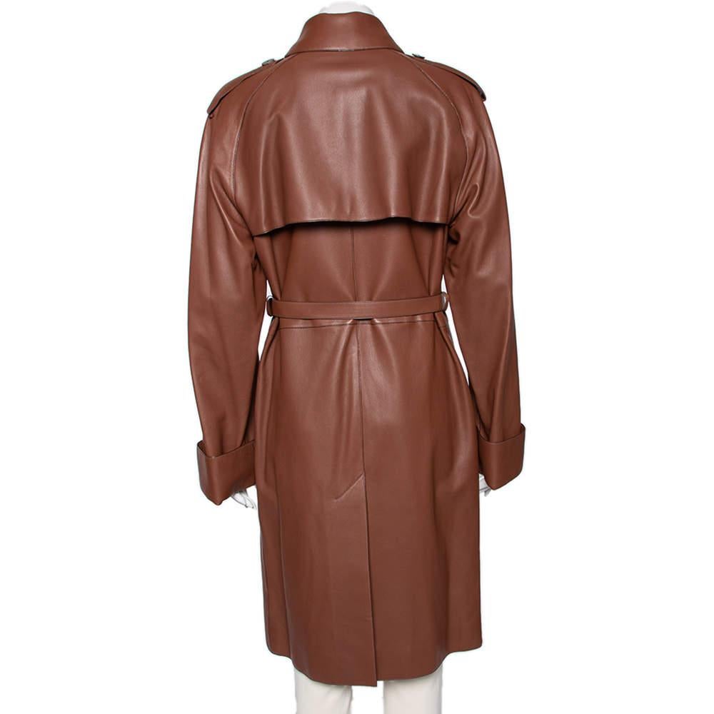 Hermès Brown Lambskin Leather Double Breasted Belted Coat M In New Condition In Dubai, Al Qouz 2