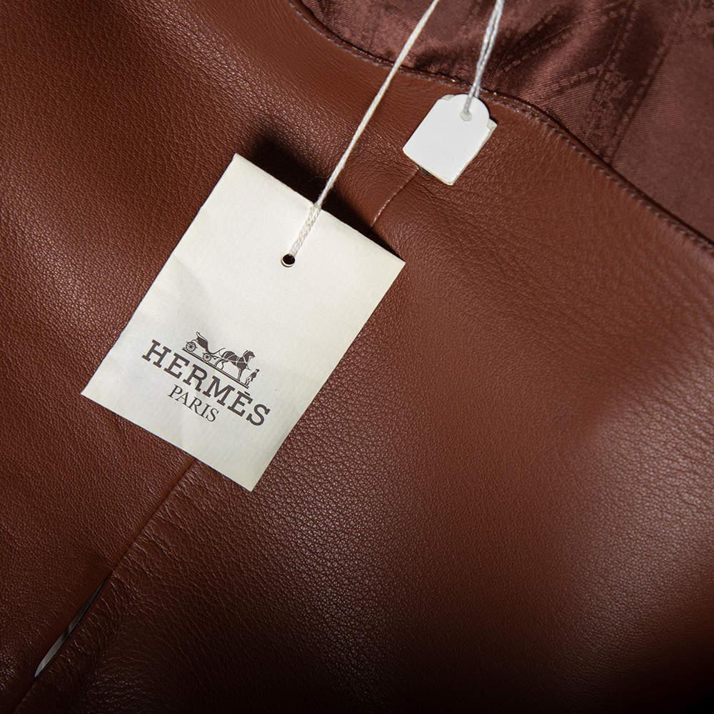 Hermès Brown Lambskin Leather Double Breasted Belted Coat M 2