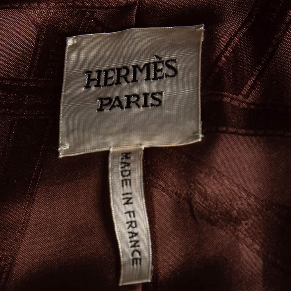 Hermès Brown Lambskin Leather Double Breasted Belted Coat M 3